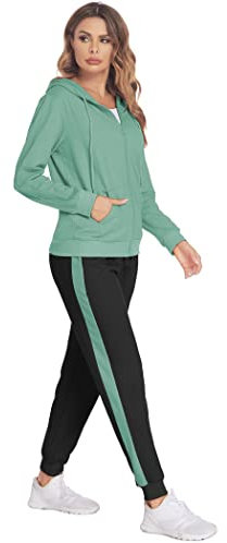 Parabler Traingsanzug Jogginganzug Zweiteiler Set Frauen Sportanzug Freizeitanzug Fitness Zipper Hoodie Sweatshirt Lang Hose Streetwear Outfit Sport Bekleidungsset Grün XL