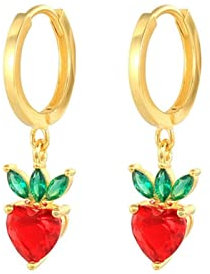 Homxi Ohrringe Creolen,Ohrringe Damen Silber 925 Erdbeere Zirkonia Gold Damen Ohrringe Kreolen