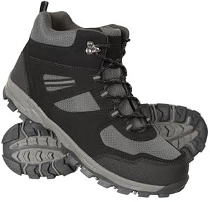 Mountain Warehouse McLeod Mens Hiking Boots - Durable, Breathable Walking Shoes, Sturdy Grip, EVA Cushioning, Mesh Lining - For Spring Summer, Travelling, Camping, Hiking Black Adult Shoe Size 8