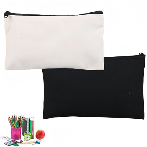 BAOSROY Stoffbeutel mit Reißverschluss,Kosmetiktasche Segeltuch,Stoffbeutel Blanko,DIY Blanko Stoffbeutels,Federmäppchen Stoff,DIY Stoff Federmäppchen,für Arbeit Schule Reisen (2PCS)