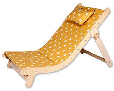 Kidodido Groß Liegestuhl Relaxliege | Gartenliege aus Holz | Verstellbar Klappstuhl | Puppenliegestuhl klappbar | Strandstuhl für Kinder | Strandkorb für Kleinkind & Baby