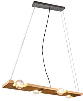 Balken Pendelleuchte 4 flammig mit Holzbrett naturbelassen, Breite 115 cm