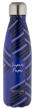 DRAEGER PARIS 1886 - Gourde INOX 500ml Bleu Marine Super Papa - Écologique et Isotherme - Acier Inoxydable - Maintien Chaud/Froid - Durable et Élégante - 27 x 6,5 cm - Accessoire Idéal pour Tous