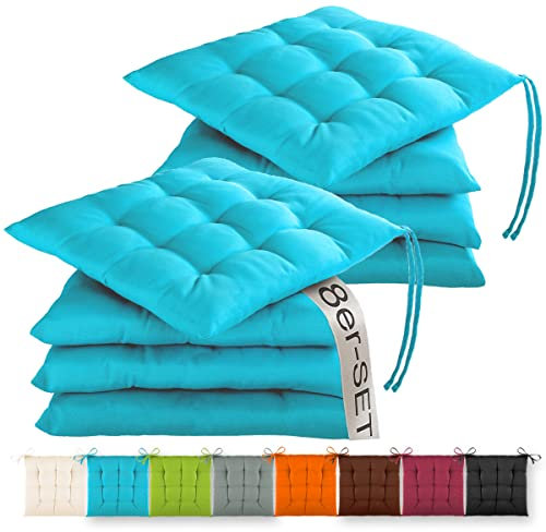 Gräfenstayn® 8er-Set Sitzkissen 40x40x3cm mit Haltebändern für Indoor und Outdoor mit Öko-Tex Siegel - (Türkis)