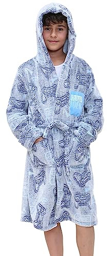 A2Z 4 Kids Boys Girls Game Controller Glow Hooded Dressing Gown Age 2-13 | Plush Fleece Robe For Nightwear Lounging Bedtime And Cosy Home Comfort
