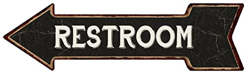 Mukuko Toilettenschild aus Metall, Pfeil nach links, rustikale Wanddekoration, Badezimmer, Retro, Vintage, Business, Tür, Pfeil, Badezimmer, schwarz, Geschenk, 15,2 x 45,7 cm