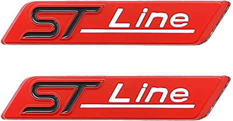 2 Stück 3D Metall ST Line Aufkleber Autokopf Emblem Abzeichen Chrom Aufkleber für Die meisten Automodelle (rot, schwarz)
