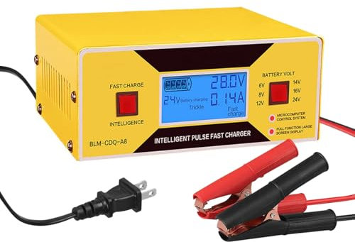 Car Battery Charger Automatic, 6/8/12/14/16/24V Adjustable Voltage Battery Charger 0-10A, Battery Maintainer, Smart Trickle Charger for Golf Cart, Car,Automotive,Motorcycle,Lawn Mower,Marine,Boat,ATV
