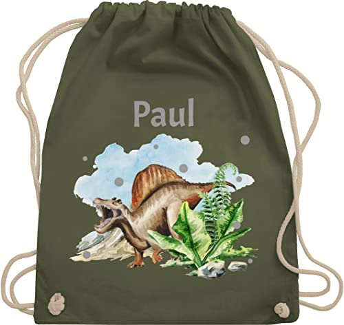 Turnbeutel Rucksack - Dinosaurier Geschenk Dino Geschenke Dinos I - Unisize - Olivgrün - personalisierter beutel kindergarten wäschebeutel kita tier name turnsack sportbeutel baumwolle kinder