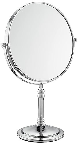 Gecious Silberner Make-up-Spiegel, 1X/10X, freistehend, 20,3 cm, 360° drehbar, doppelseitig, Tisch-Make-up-Spiegel, Metall