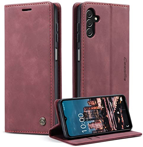 KZB Handyhülle für Samsung Galaxy A14 5G Hülle Premium Lederhülle Klappbar Flip Case Tasche Magnet Kartenfach Standfunktion Schutzhülle für Samsung Galaxy A14 4G/5G - Weinrot