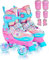 Rollschuhe Kinder Verstellbar Mädchen Rollerskates, Größe 26-37 Mit 6er Kinder Protektoren Set und Led Leuchtenden Rädern für Mädchen 1 Pair