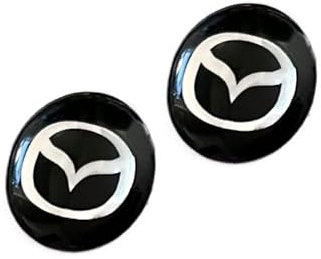 2 Stück Aufkleber mit Logo für Mazda 14mm Diameter. Sticker mit Emblem. Mit einem transparent Silikonshutz