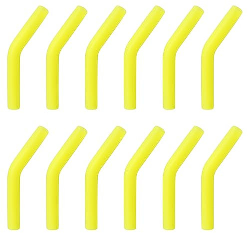 sourcing map 12 puntas de popote de silicona, codos de popote de silicona, cubiertas de paja de metal suaves y reutilizables para pajitas de acero inoxidable de 8 mm/0.31 pulgadas, color amarillo