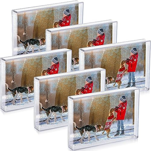 Barydat 6 Stück Weihnachts-Schneekugel-Bilderrahmen mit Glitzer, flüssiger Bilderrahmen, Acryl, DIY, schwimmender Wasser-Fotorahmen, transparenter Kunststoff-Bilderrahmen für Weihnachten,