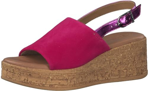 Tamaris Damen Plateau Sandalen Leder Keilabsatz Sommer; FUXIA/pink; 39 EU