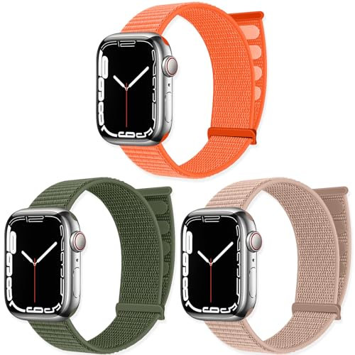 chinbersky Lot de 3 bracelets de rechange sport à boucle compatibles avec Apple Watch 44 mm, 38 mm, 42 mm, 40 mm, 41 mm, 45 mm, 46 mm, 49 mm, réglables en nylon pour iWatch Series
