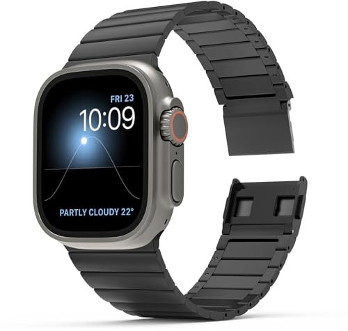 LULULOOK Correa magnética compatible con Apple Watch Ultra 2/Ultra 49mm 46mm 45mm 44mm 42mm, correa de repuesto de acero inoxidable de para iWatch Series 10 9 8 7 SE 6 5 4 3 2 1, Negro