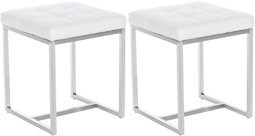 CLP 2er Set Edelstahl-Sitzhocker Barci Kunstleder I Moderne Hocker Mit Hochwertiger Polsterung Und Bodenschonern In Vielen Farben | Farbe weiß