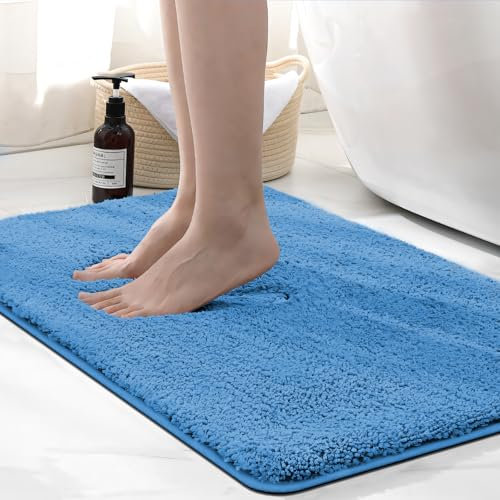 wyewye Mikrofaser-Badematte, 2 cm, super dick, super saugfähig, 50 x 80 cm, Nebelblau