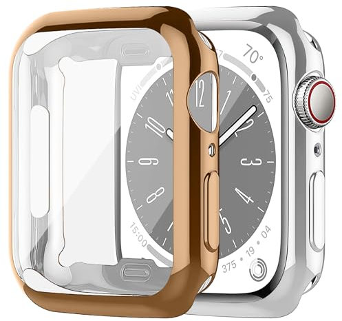 SOLOLUP 2 Pezzi Cover Compatibile con Apple Watch Series 6 5 4 SE 44mm Custodia Protettiva，Cover Morbide TPU Protezione Completa Antiurto per iwatch Series 4 5 6 SE 44mm,Oro rosa/Argento