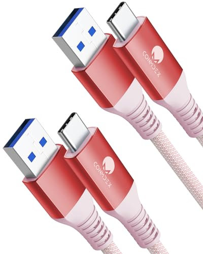 CONMDEX 2 Stück USB C Schnellladekabel 10Gbit/s Daten USB A Android Auto Kabel QC3.0 3.1A Schnell ladegerät Datenübertragungs USB3.1 Gen2 für Samsung S23/S22 Note20 Z Flip 5 Pixel 8 Pro 1M Rot