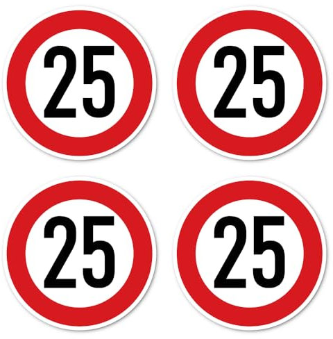 Autocollants : ⌀ 150 mm, 4 pièces – Panneau de signalisation routière Z-274 rouge/blanc – Vitesse maximale/vitesse maximale – 25 km/h