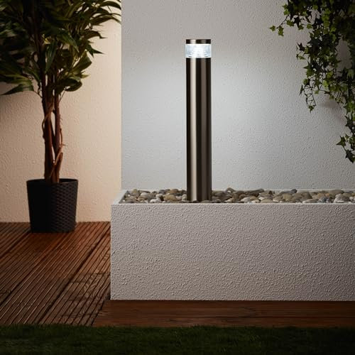 Lightbox LED Außen Sockellampe - 50 cm Höhe - Outdoor Stehleuchte als Wegeleuchte für den Garten - 4 W, 460 lm, 6500 K - spritzwassergeschützt (IP44) - aus Edelstahl/Kunststoff - in Edelstahl