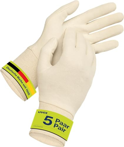 uvex Lot de 5 paires de gants en coton - Gants de maquillage et de montage avec élasthanne (sous-vêtement, gant) - Respirants, élastiques et délicats - Naturel, taille 09/L