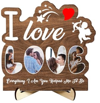 Personalisierter Bilderrahmen mit Aufschrift Everything I Am You Helped Me To Be, Holzschild mit freistehendem Geburtstag, Valentinstag, Jahrestag, Bild, Holzbrett, Heimdekoration, Geschenk für