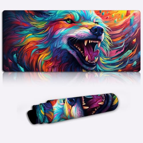 CHTXD Gaming-Mauspad, erstaunliches buntes Wolf-Mauspad – Schreibtischunterlage (59,9 x 34,9 x 0,3 cm), großes, einzigartiges Gaming-Mauspad