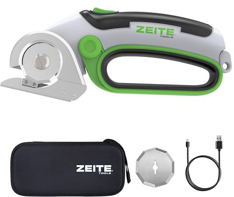 ZEITE Forbici elettriche senza fili da 4 V, taglierino per cartone con 1 lama di ricambio, 1 scatola portaoggetti, 1 taglierino rotante per cavi USB ricaricabile per scatola di plastica, panno per