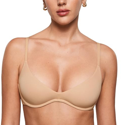 INLYRIC Women's Plunge Bra Unlined Underwire | Inbarely Plus Collection, Scoop Neck, Balconette, Demi, Double Layer, Adjustable Straps