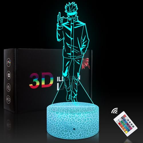 WYDCAA Lampe Jujutsu Kaisen, Gojo Satoru Nachtlicht 3d Illusion Anime 16 Farben Led Acryl, Kinderzimmer Dekoration Merch, Geburtstag Weihnachten Geschenke