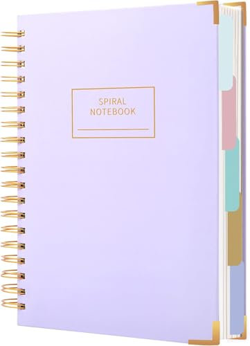 CAGIE Notizbuch B5 mit Register Spiralbindung 240 Seiten (120 Blatt) Klein Spirale Notizblock Liniert Block mit Register für Arbeit Office Schule College Essentials, Lila, 7x10