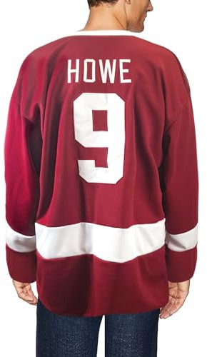 Howe Detroit Red Wings Eishockey 9 Trikot Ferris Bueller Day Off Kostüm Replica Shirt, Rot/Ausflug, einfarbig (Getaway Solids), XXL