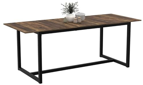 IDMarket - Mesa de comedor extensible rectangular Hawkins 6-10 personas madera oscura 160-200 cm