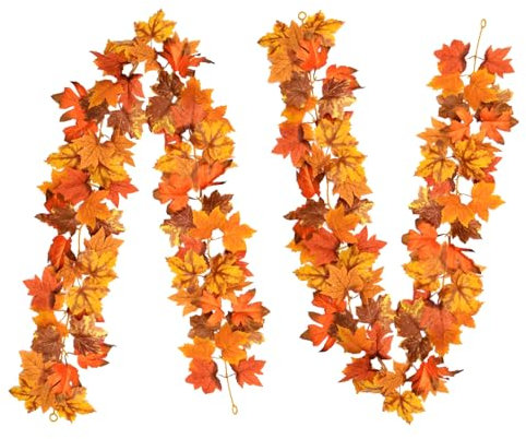 2 Stück Künstliche Ahornblatt Deko Pflanze Kunstgirlande Herbstgirlande Blätter Girlande Ahorn Girlande Herbstblätter für Halloween Thanksgiving Hochzeiten Weihnachten Wanddeko