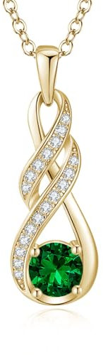 LOCIBLO May Birthstone Necklaces for Women 925 Sterling Silver Infinity Pendant 18K Gold Plated Green Synthetic Emerald Necklace Jewellery for Her, 16+2