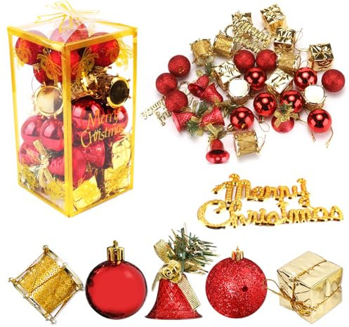 Kugeln Weihnachten Matt Glänzend Glitzernd 32 Stück Weihnachtskugel Christbaumkugeln Kleine Mini Weihnachtsdeko Kugeln Set Baumkugeln Weihnachtsbaum Deko Christbaumkugeln in Rot Matt