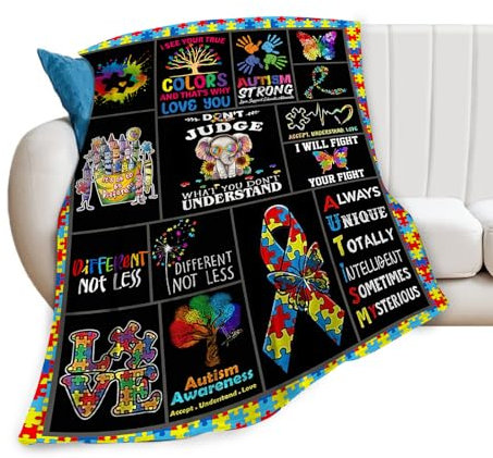 reoqeosy Decke für Autismus, Bewusstseinsdecke, gemütlich, Plüsch, Flanell, autistische Decke, Geschenke für Mädchen, Jungen, Bettdekoration, 127 x 101,6 cm