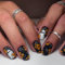 24PC Halloween Fake Nails, Square Press On Nails, Cute Stick On Nails with Matte Black Forest Orange Flower Ghost Design, Stick On Nails False Nails for Nail Art Halloween Party