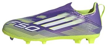 adidas F50 League Laceless Turf Football Boots Kids, Botas de fútbol Unisex niños, Purple Rush/Cloud White/Lucid Lemon, 28 EU