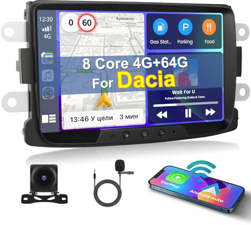 8 Core 4+64G Inefala Android 13 2-DIN Radio de Coche para Dacia Duster Sandero Logan Dokker, 8 de Pantalla táctil con Wireless Carplay Android Auto, BT GPS WiFi 59UI RDS FM Cámara de visión Trasera