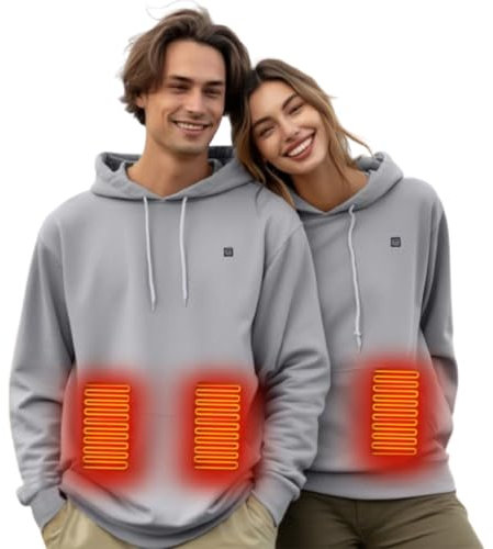 2024 Heizjacke für Damen und Herren Beheizbare Jacke mit 3 Temperaturstufen Langarm Kapuzenjacke Unisex Winterjacke USB Elektrische Daunenjacke Beheizter Übergangsjacke Outdoor Thermo Sweatjacke