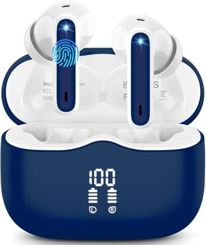 Cuffie Bluetooth, Auricolari Bluetooth 5.4 Stereo HiFi Immersivo, 40 Ore Cuffie Wireless in ear con 4 ENC Noise Cancelling Mic, Cuffiette Bluetooth IP7 Impermeabili, Touch Control, USB-C, Blu Reale