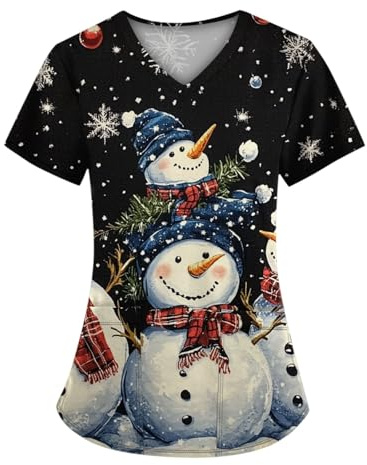 Saymany Weihnachts Kasack Damen Pflege Kurzarm V-Neck Motiv Medizin Pflegebekleidung Mit Taschen Lässig Locker Weihnachtsoutfit Kostüm Arbeitskleidung Altenpflege Damen Günstig