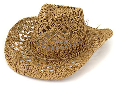 Cowboyhut Strohhut Damen Herren Sommerhut Sonnenhut Strandhut Westernhut Panamahut Unisex Cowboy Hut Cowgirl Hüte Faltbar Krempe Sommerhut (DE/NL/SE/PL, Alphanumerisch, Einheitsgröße, Khaki 1)