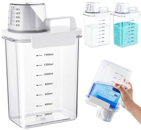 Distributeur de Lessive, 1800ml de Distributeur de Lessive étanche à L'air Avec Gobelet Doseur, Boîte de Rangement de Poudre à Laver, Cartouche de Détergent Transparente