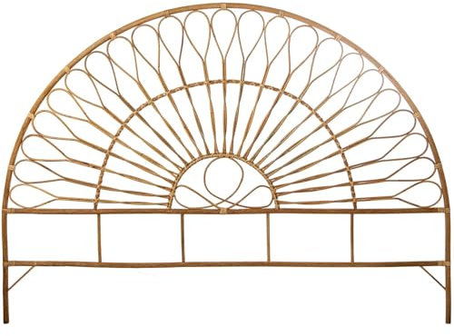DRW Kopfteil aus Rattan, Natur, halbrund, für Betten bis 150 cm, 155 x 2,5 x 116 cm